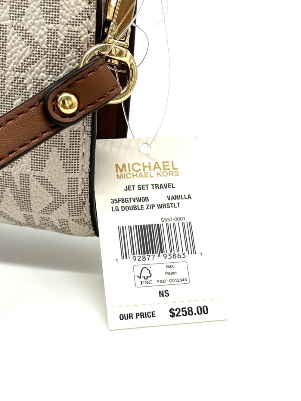 Michael Kors Large Double Zip Wallet Wristlet Vanilla/Brown - Picture 9 of 9